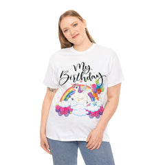 My Birthday Retro Unicorn and Rainbow T-Shirt