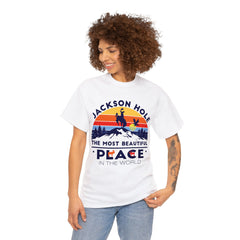 Jackson Hole The Most Beautiful Place In the World Wyoming Heavy Cotton Tee
