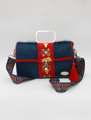 Golden Bison Horizon: Teal Blue Aztec Tassel Handbag