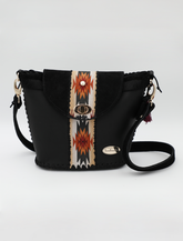 Nightfall Nomad: Handcrafted Black Western Tassel Handbag with Aztec Motif