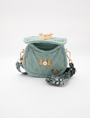Chic Artisan Light Green Macramé Handbag with Deer Head Accent