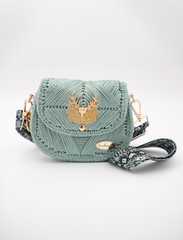 Chic Artisan Light Green Macramé Handbag with Deer Head Accent