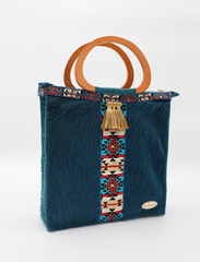 Chic Western Elegance: Teal Blue Handcrafted Handbags by Meryarts with Stylish Zipper Detail