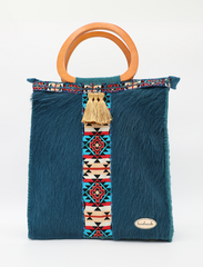 Chic Western Elegance: Teal Blue Handcrafted Handbags by Meryarts with Stylish Zipper Detail