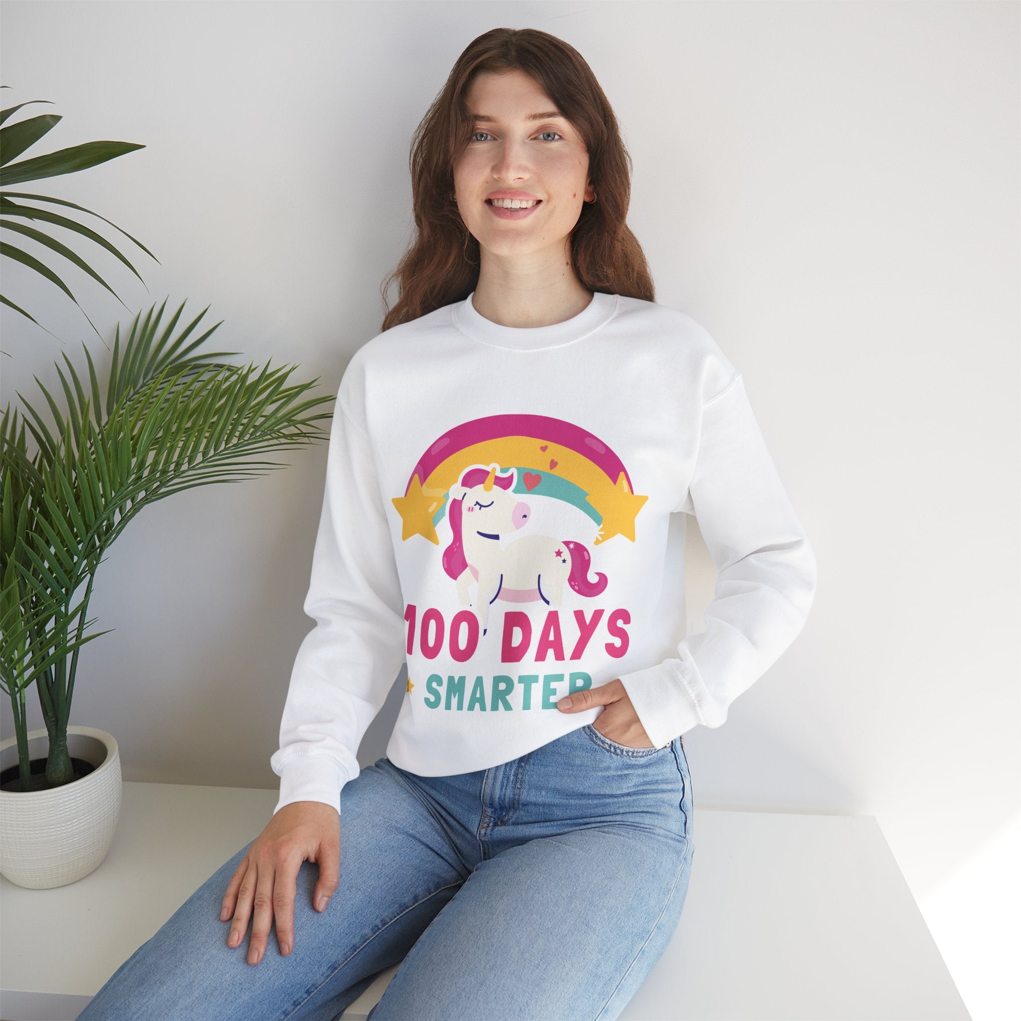Smarter 100th Day Of School Unicorn Rainbow Crewneck Sweatshirt
