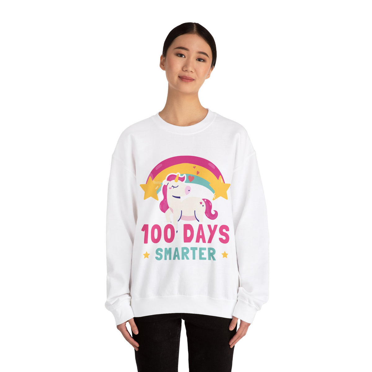 Smarter 100th Day Of School Unicorn Rainbow Crewneck Sweatshirt