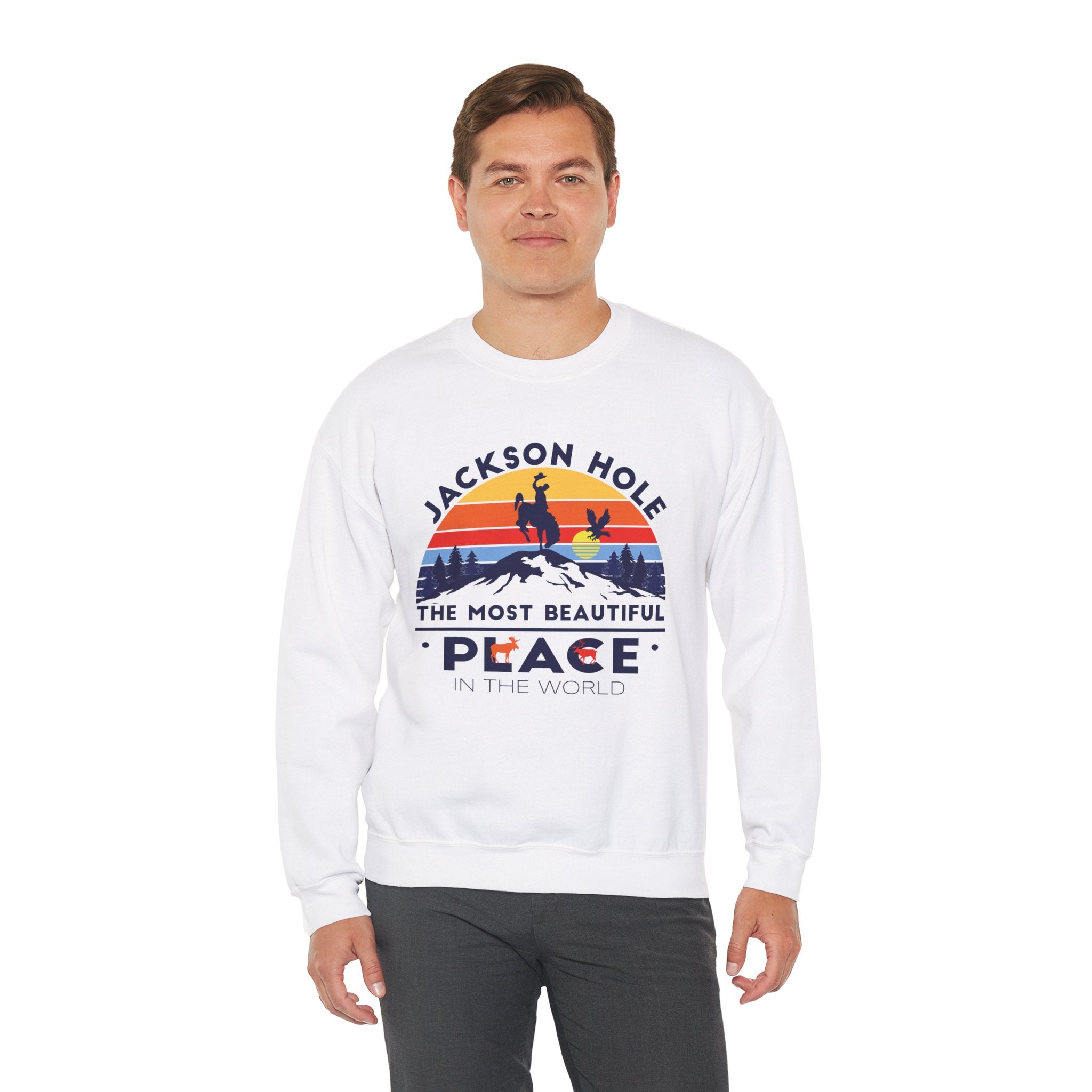 Jackson Hole The Most Beautiful Place In The World Wyoming Crewneck Sweatshirt