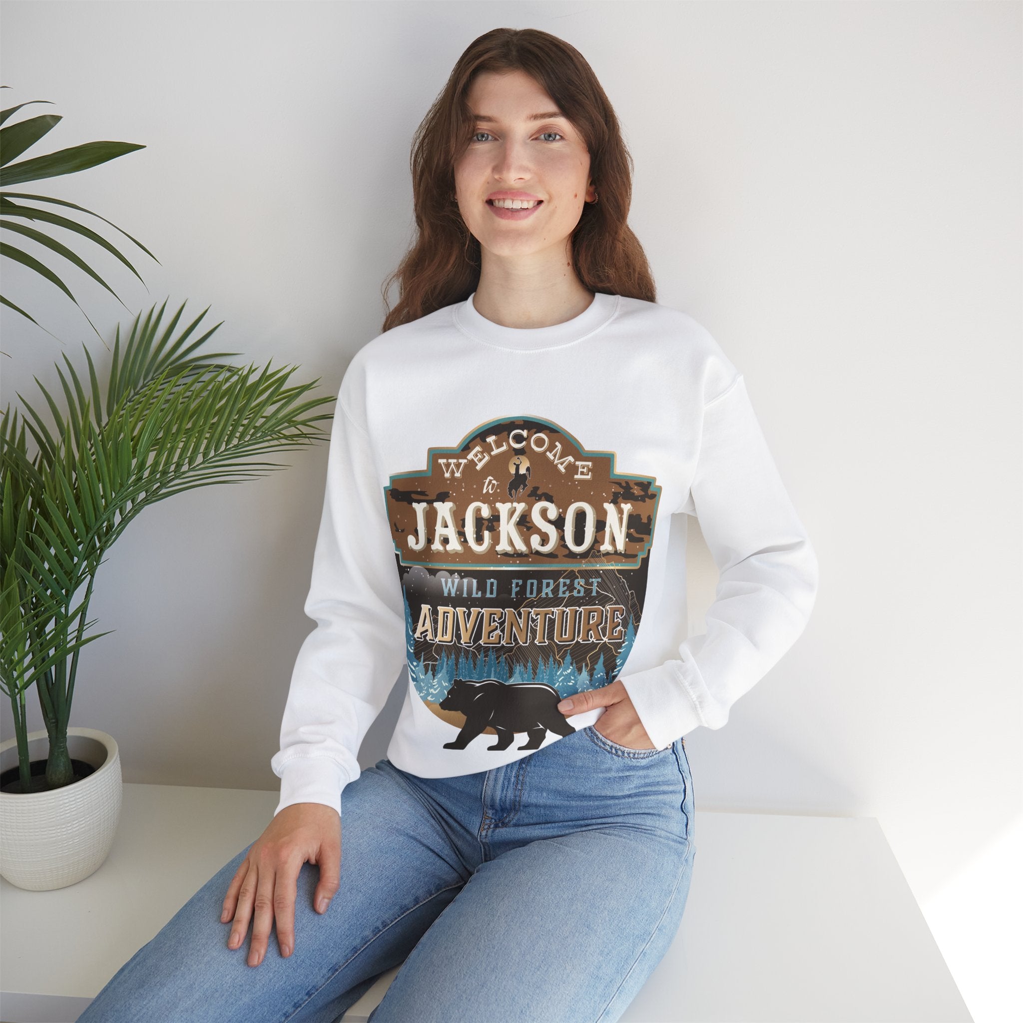 Welcome To Jackson Wyoming Adventure Lovers Crewneck Sweatshirt