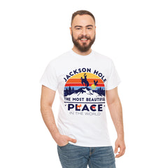 Jackson Hole The Most Beautiful Place In the World Wyoming Heavy Cotton Tee
