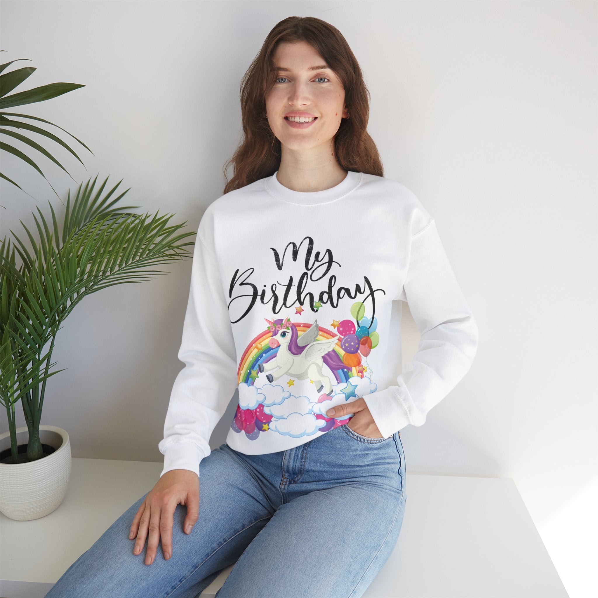 My Birthday Retro Unicorn And Rainbow Crewneck Sweatshirt