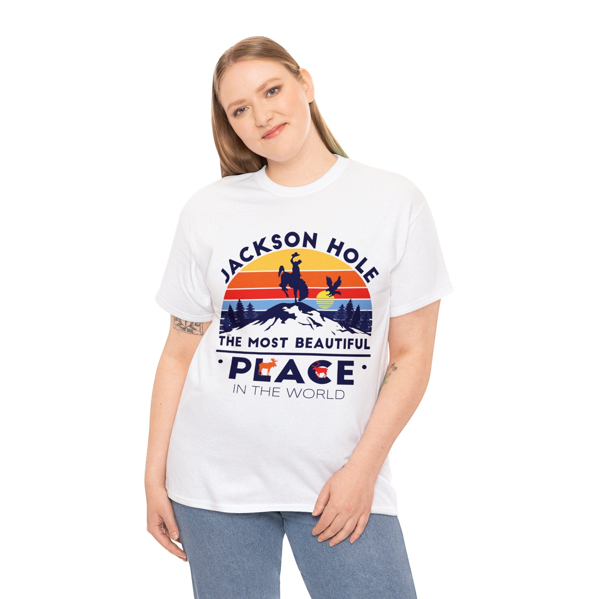 Jackson Hole The Most Beautiful Place In the World Wyoming Heavy Cotton Tee