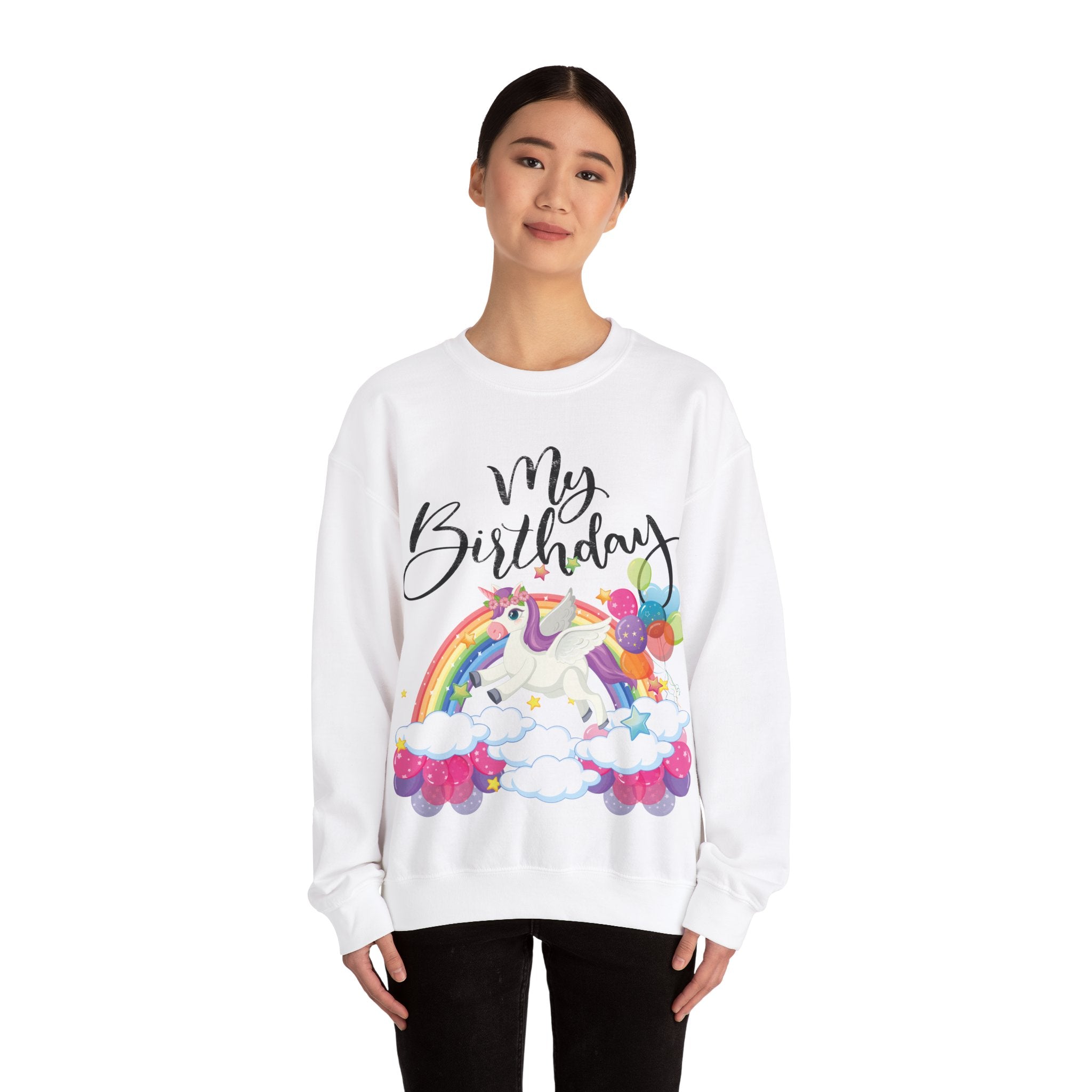 My Birthday Retro Unicorn And Rainbow Crewneck Sweatshirt