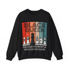 Womens Black Queen Most Powerful Chess African Crewneck Sweatshirt