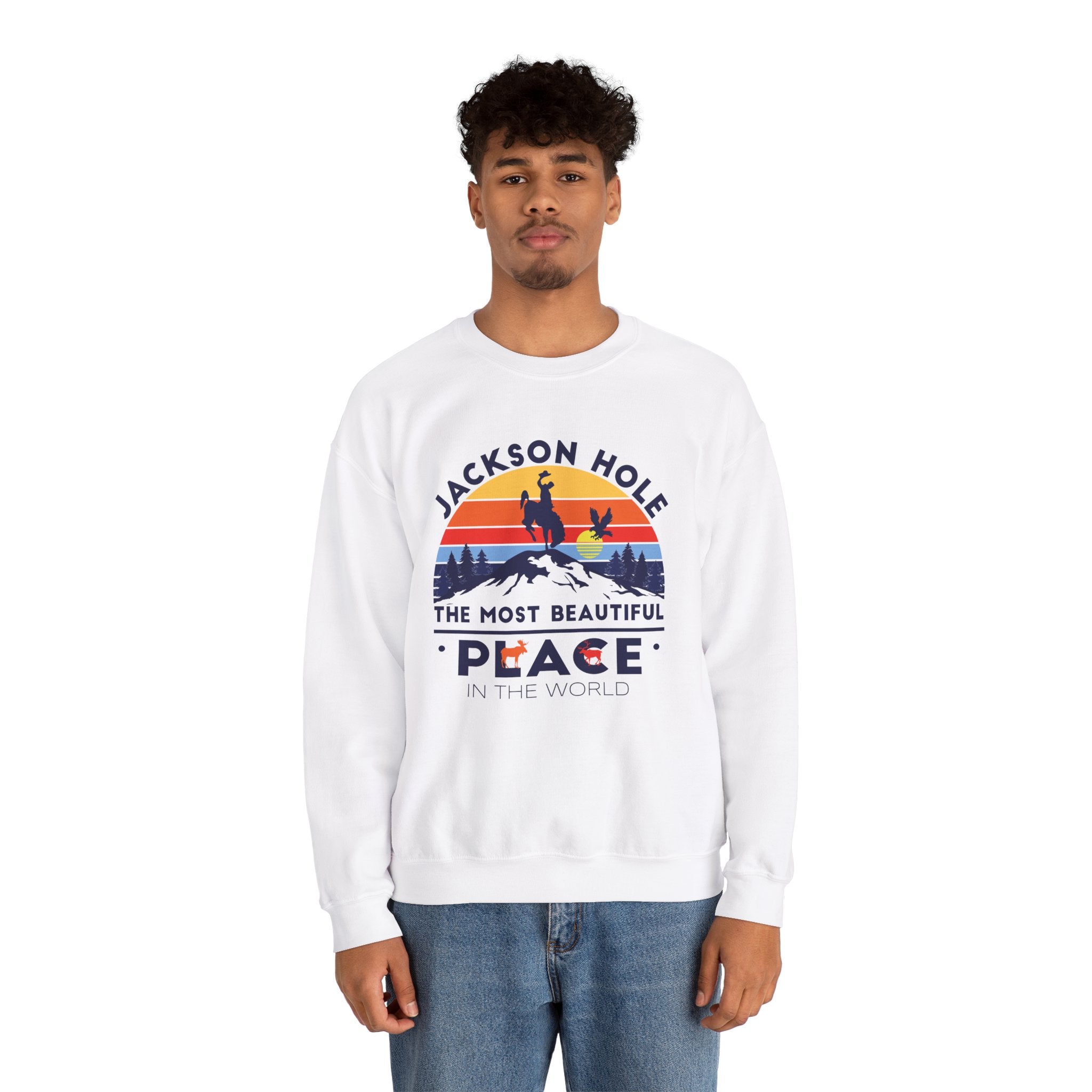 Jackson Hole The Most Beautiful Place In The World Wyoming Crewneck Sweatshirt