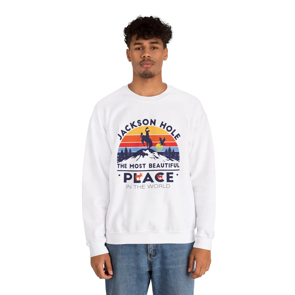 Jackson Hole The Most Beautiful Place In The World Wyoming Crewneck Sweatshirt