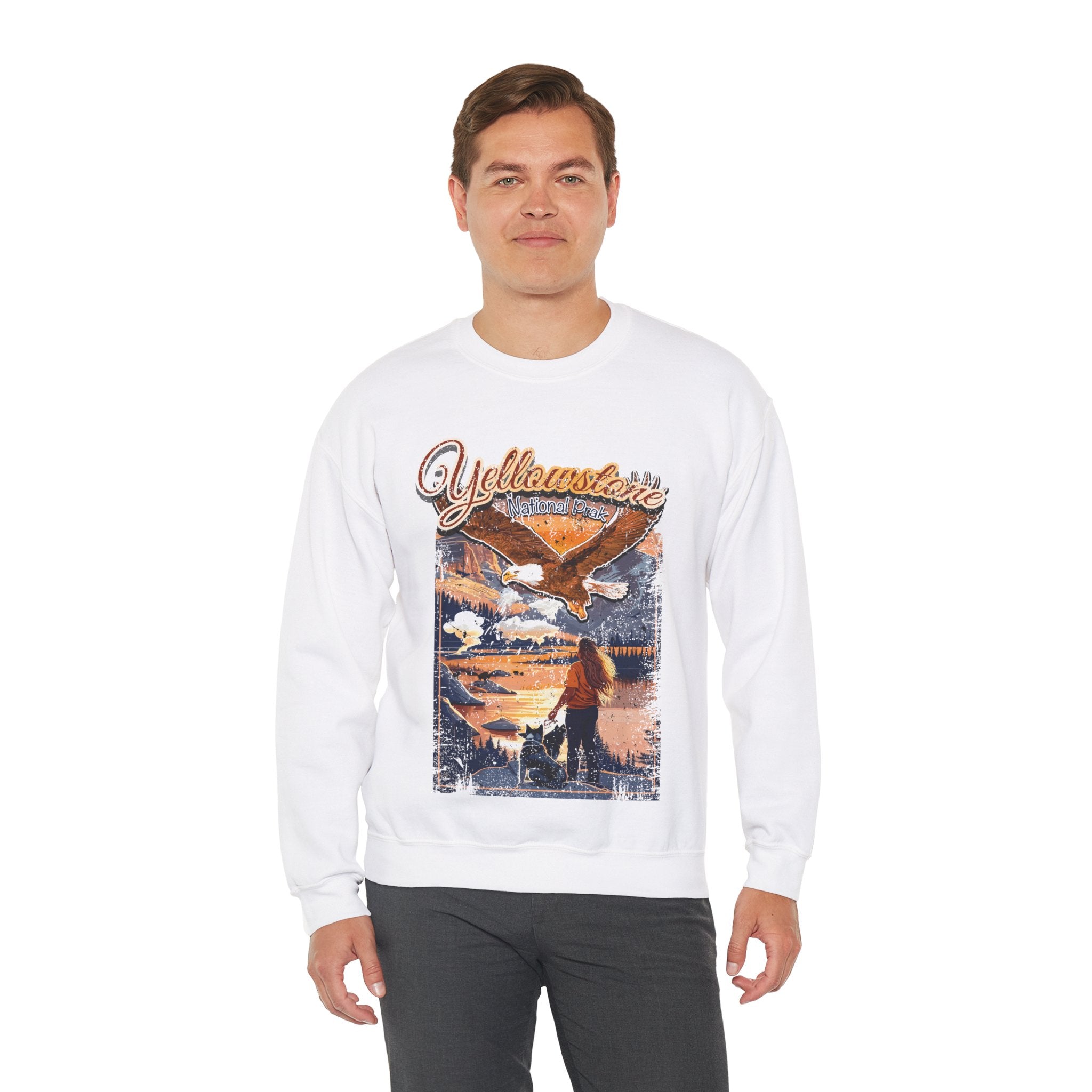 Yellowstone National Park Vibrant Sunset Over A Tranquil Lake Crewneck Sweatshirt