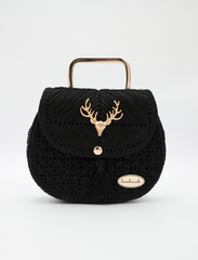 Artistry in Every Stitch: Black and Gold Deer Head Handbag Collection