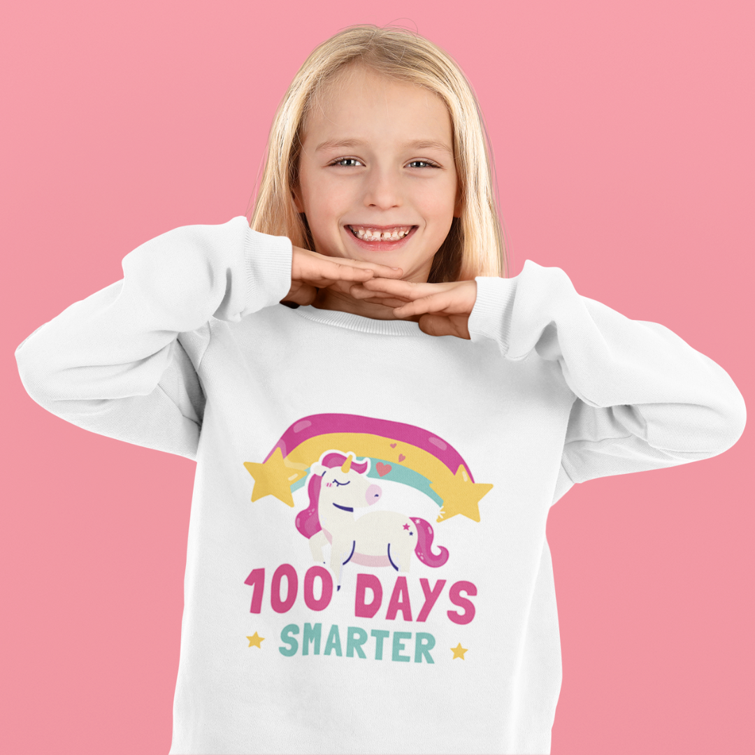 Smarter 100th Day Of School Unicorn Rainbow Crewneck Sweatshirt