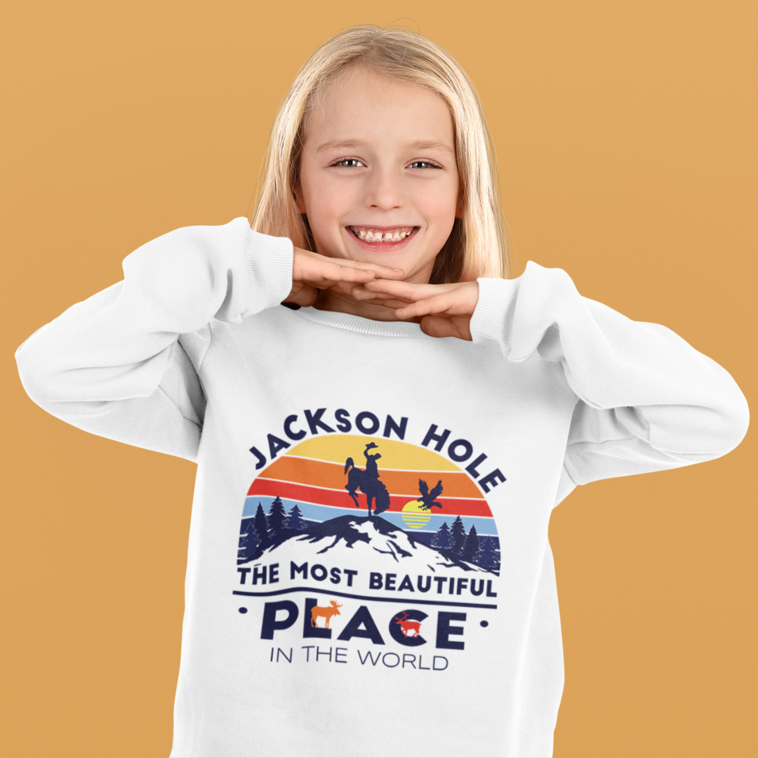 Jackson Hole The Most Beautiful Place In The World Wyoming Crewneck Sweatshirt