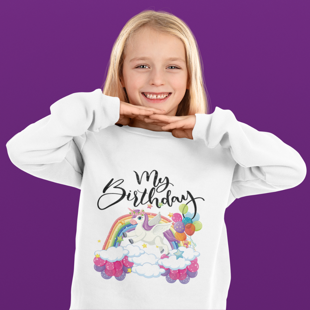 My Birthday Retro Unicorn And Rainbow Crewneck Sweatshirt